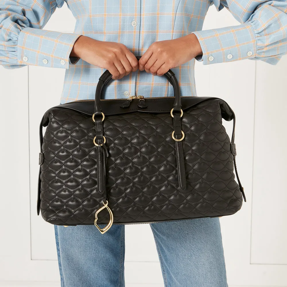 BLACK QUILTED LIP TAYLOR LEATHER HANDBAG