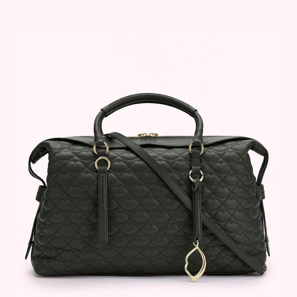 BLACK QUILTED LIP TAYLOR LEATHER HANDBAG