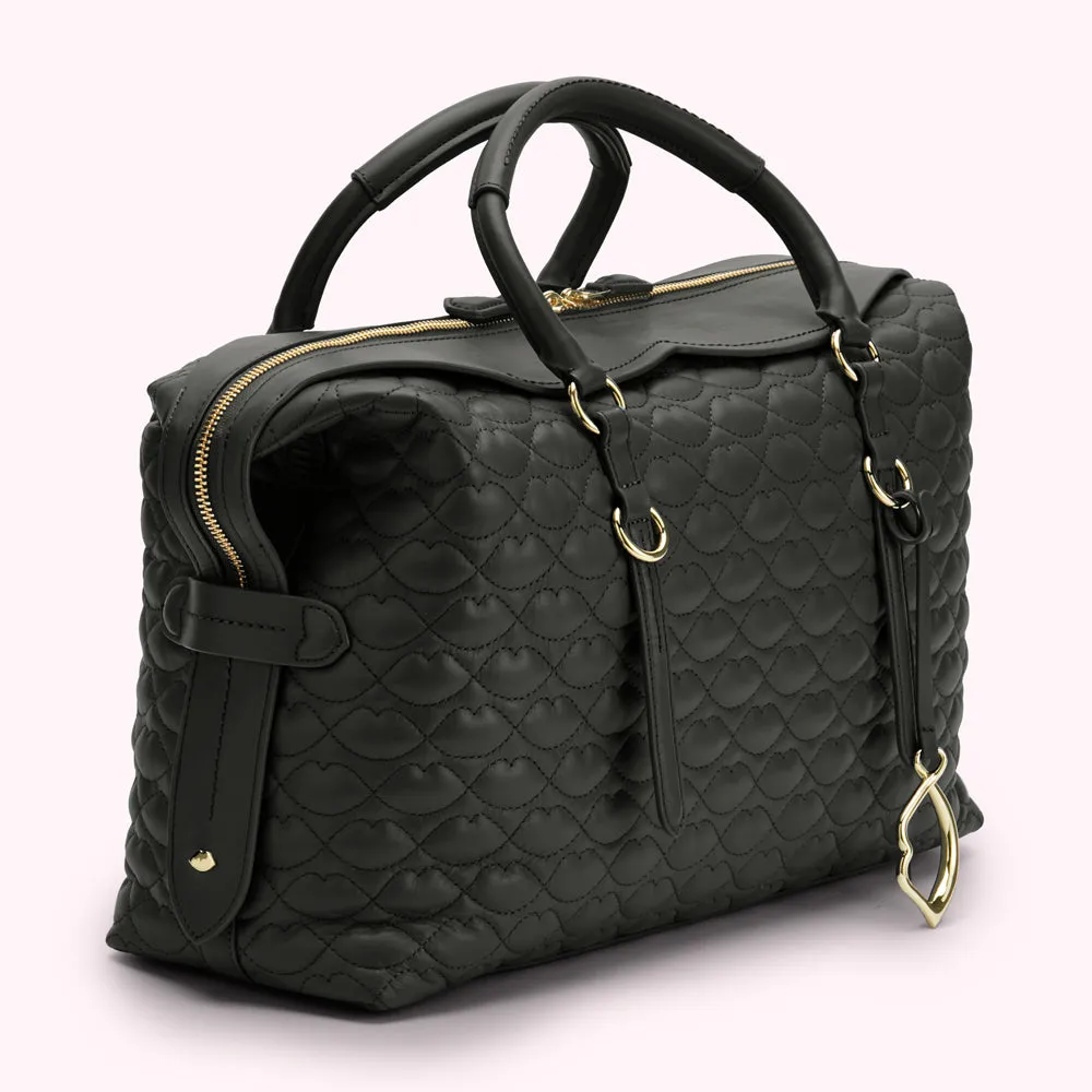 BLACK QUILTED LIP TAYLOR LEATHER HANDBAG