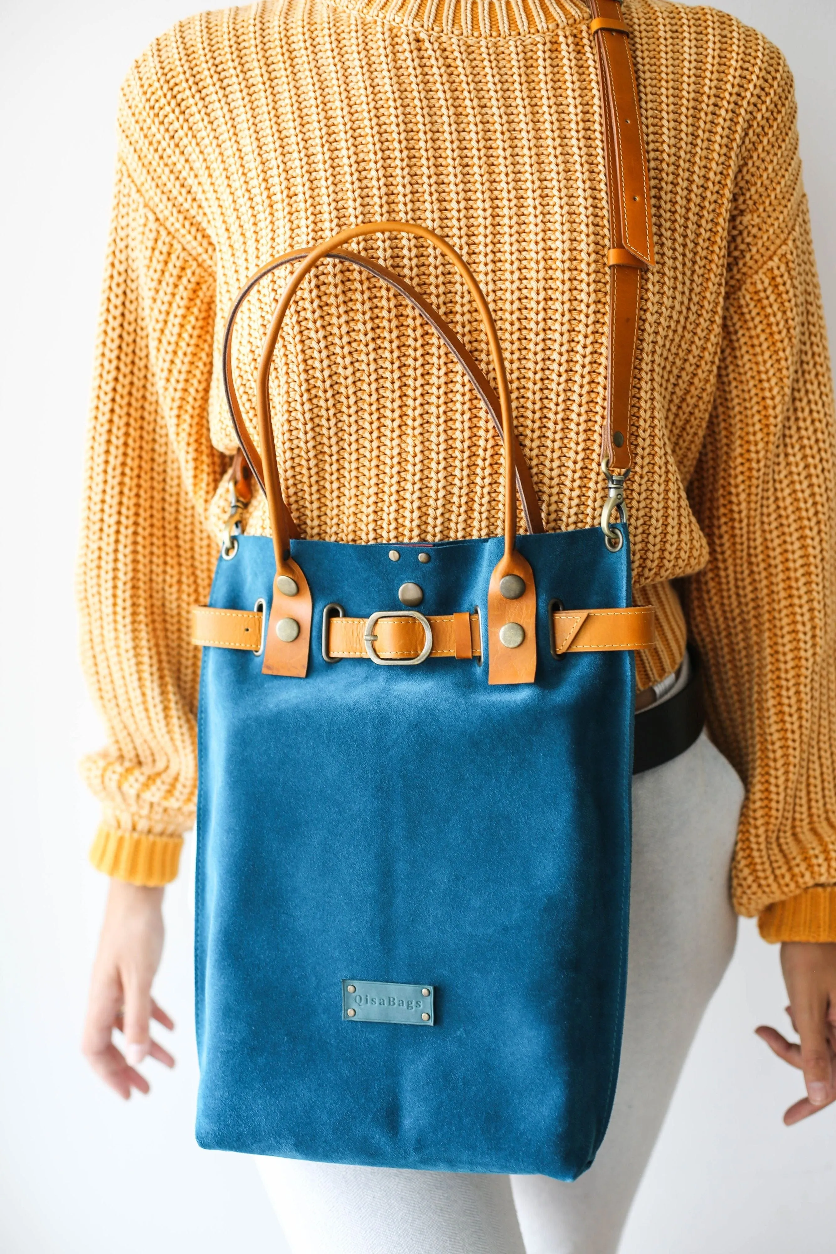 Blue Suede Backpack Purse - Handbag