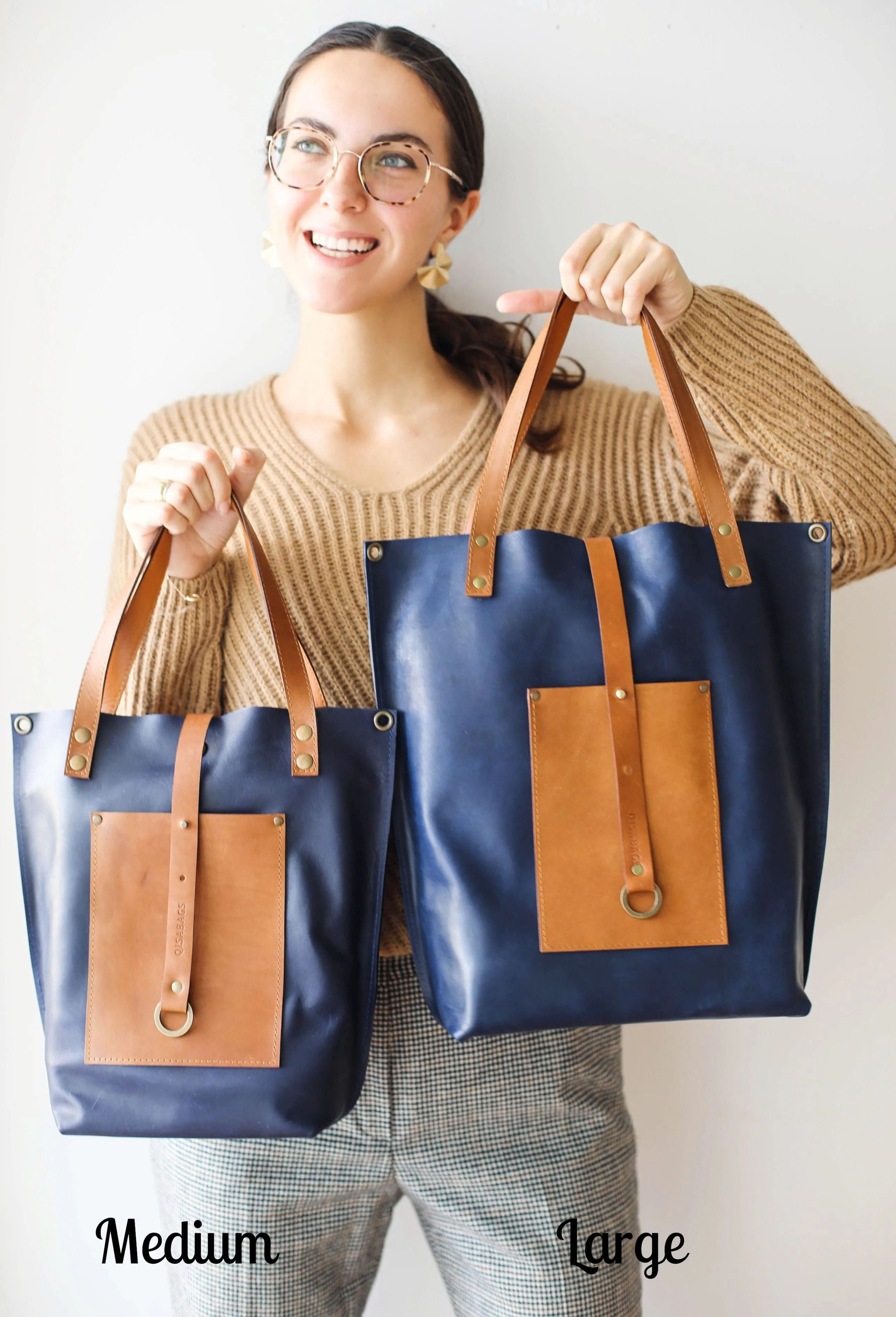 Blue w/Brown Leather tote