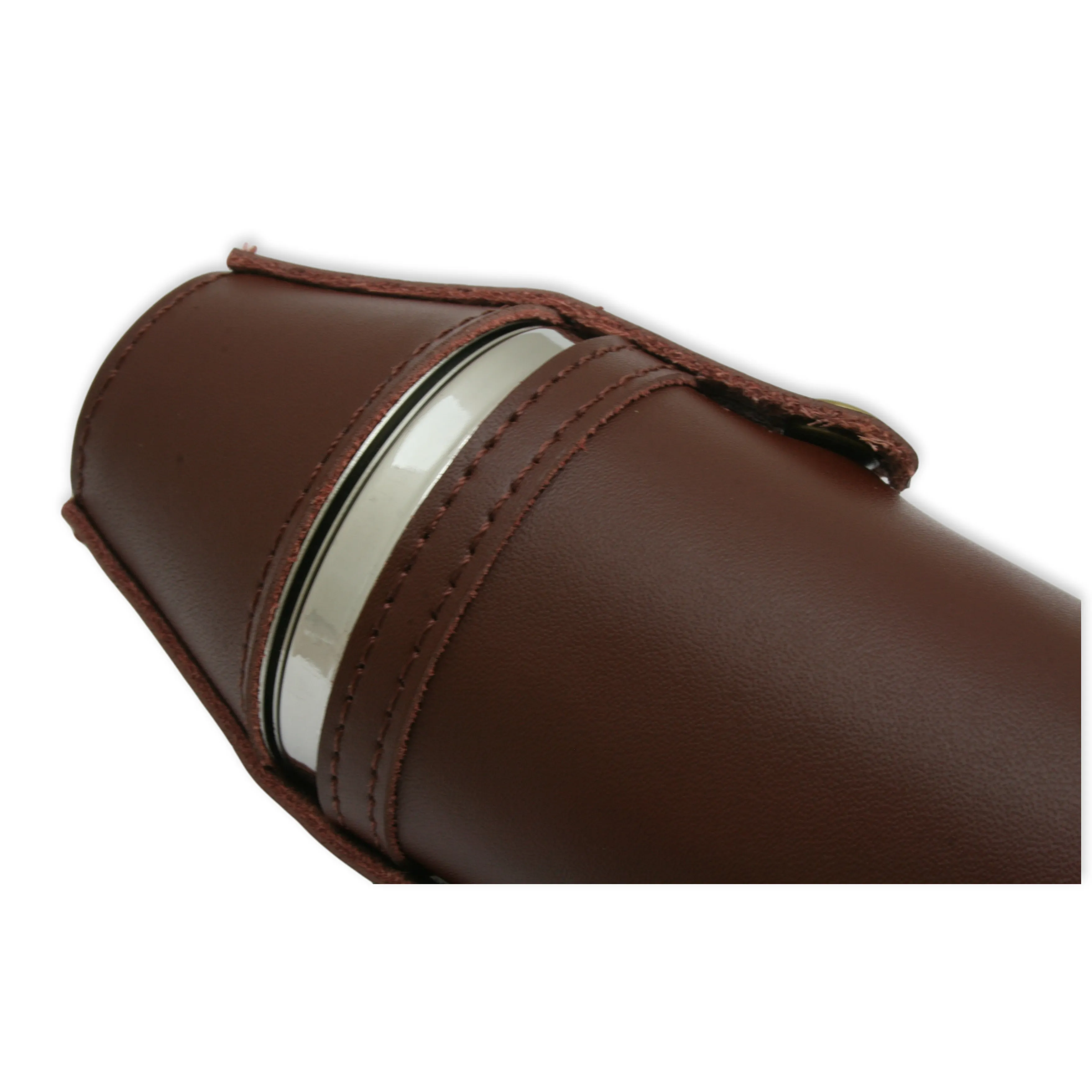 Brown Leather Round 8oz Flask With Two Cups