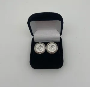 Designer Button Earrings - White & Silver Textured CC