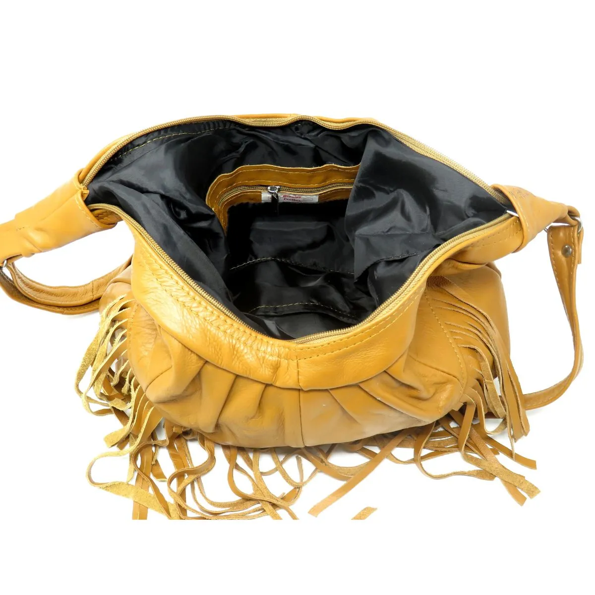 Fringe Hobo Bag - Soft Genuine Leather Brown Color