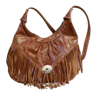 Fringe Hobo Bag - Soft Genuine Leather Brown Color