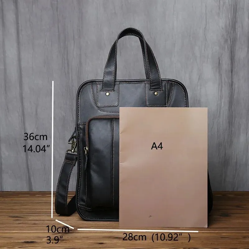 Genuine Leather Vertical Briefcase Handbag