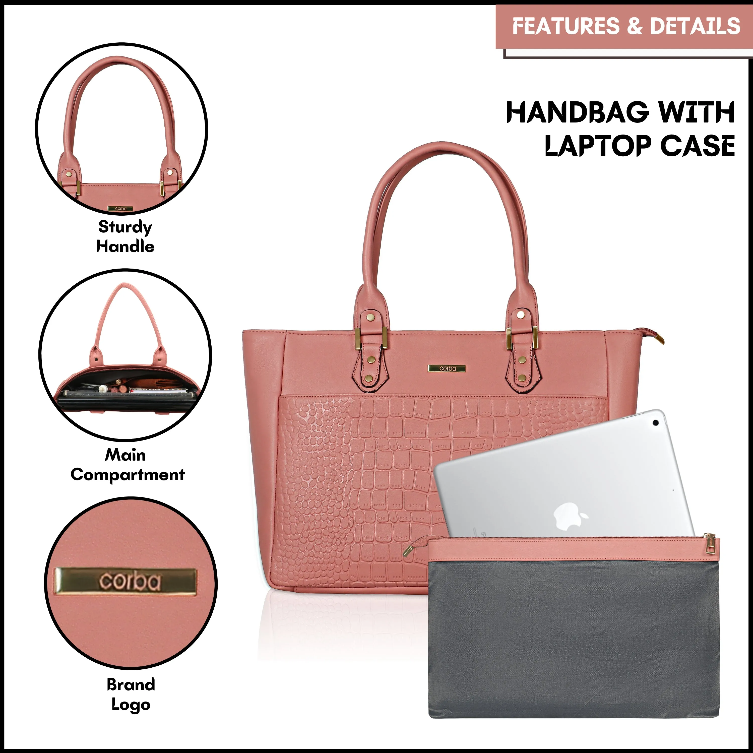 HandBag with Laptop case Coral Pink