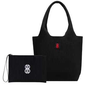 Medium - Black Stripe Tote With Pouch