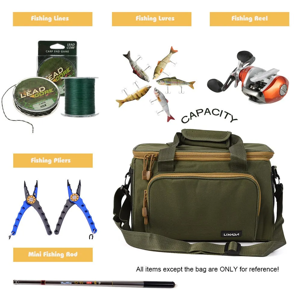 Portable Multifunctional Canvas Fishing Shoulder Bag Pack Fishing Tackle Bag Fishing Lure Reel Bag Pouch Case for Rods