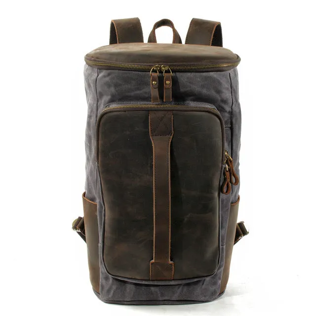 Retro Cylindrical Travel Laptop Communting Canvas Backpack Bag