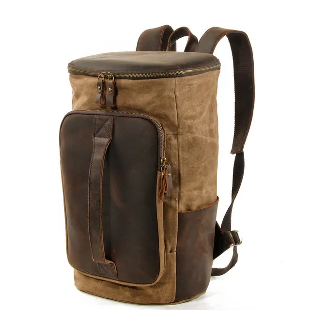 Retro Cylindrical Travel Laptop Communting Canvas Backpack Bag