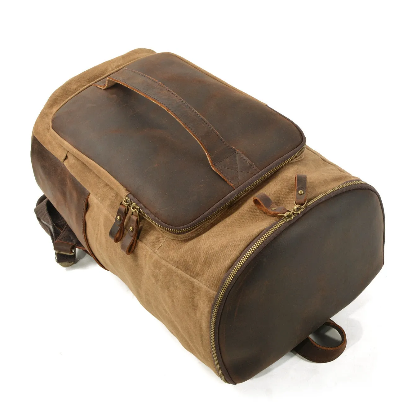 Retro Cylindrical Travel Laptop Communting Canvas Backpack Bag