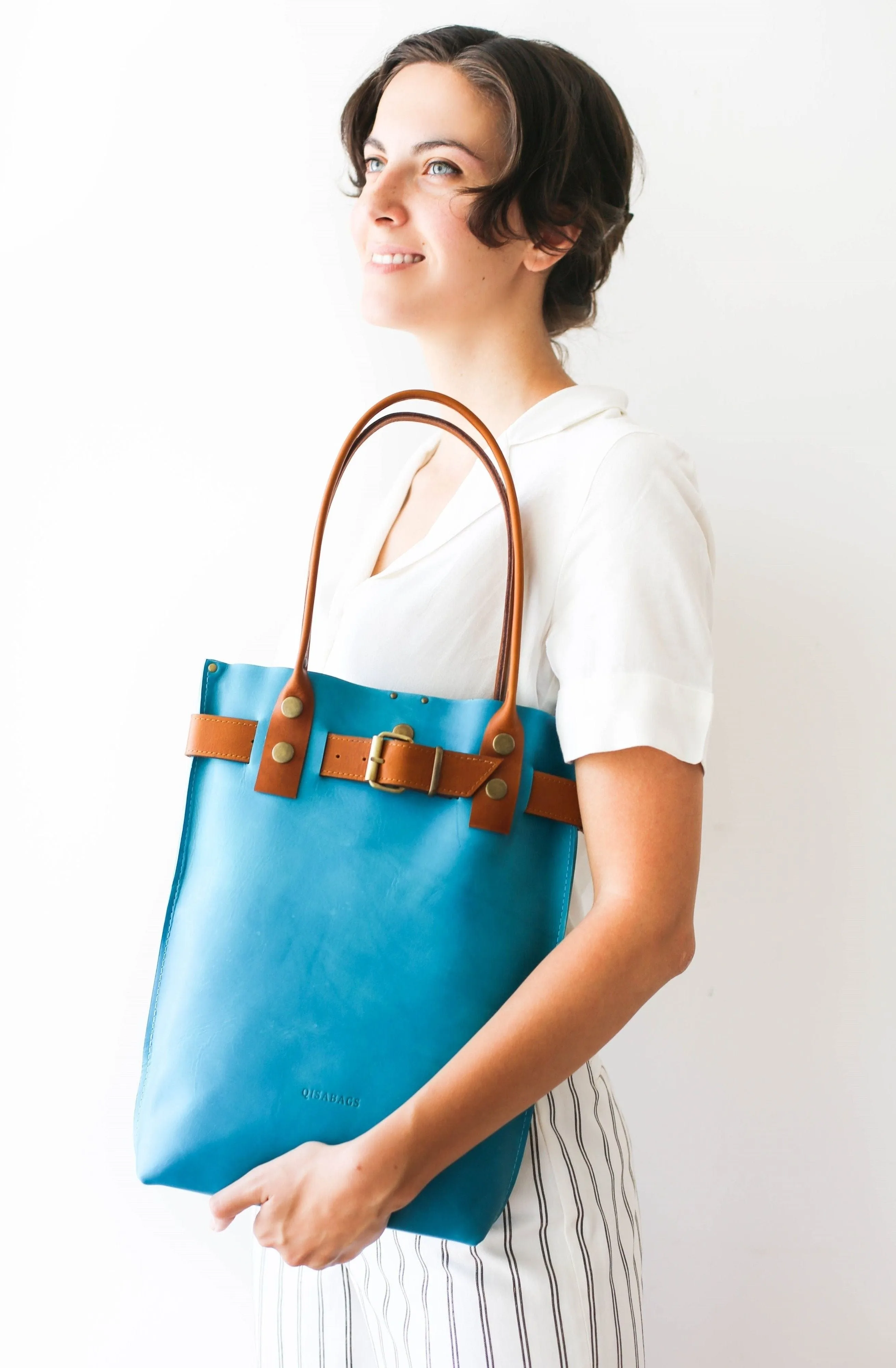 Sky Blue Leather Handbag