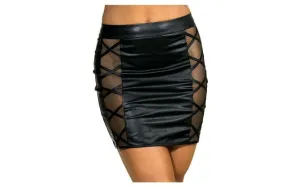 Stretch Wetlook Mesh Criss Cross Skirt Black