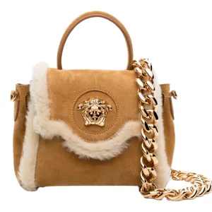 Versace La Medusa Mini Top-Handle Bag in Beige Sherling