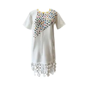 White Multi-Color Button T-Shirt Dress